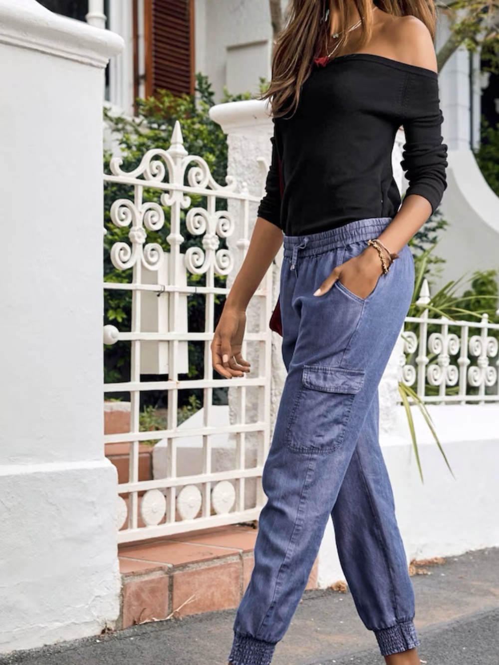 👖LASCANA 100% Lyocell Chambray Denim Jogger Pants / Blue 4 / EUC